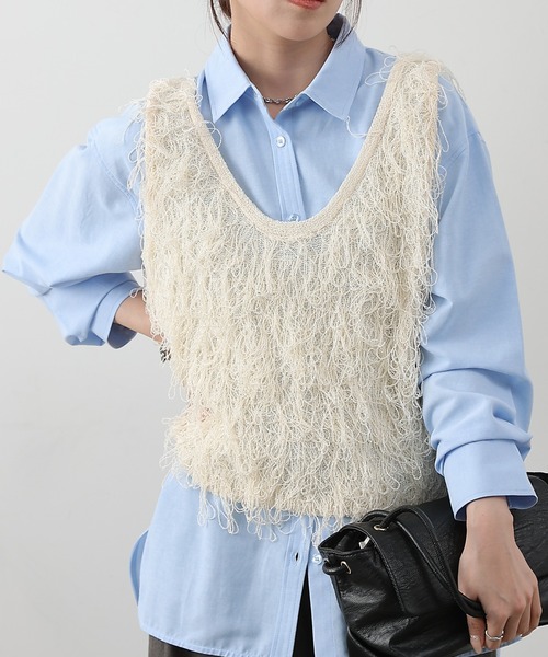 COLONY 2139（コロニートゥーワンスリーナイン）の「ループフリンジベスト（ベスト・レディース・ブラック/アイボリー/ライトグレー・FREE）」の2枚目の写真