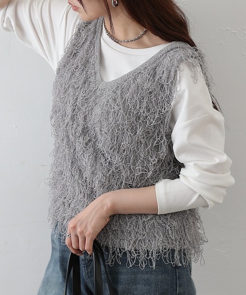COLONY 2139（コロニートゥーワンスリーナイン）の「ループフリンジベスト（ベスト・レディース・ブラック/アイボリー/ライトグレー・FREE）」の3枚目の写真