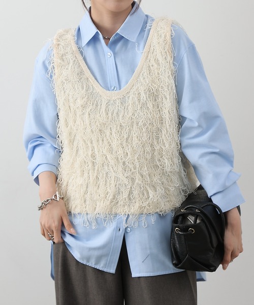 COLONY 2139（コロニートゥーワンスリーナイン）の「ループフリンジベスト（ベスト・レディース・ブラック/アイボリー/ライトグレー・FREE）」の7枚目の写真