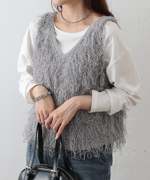 COLONY 2139（コロニートゥーワンスリーナイン）の「ループフリンジベスト（ベスト・レディース・ブラック/アイボリー/ライトグレー・FREE）」の20枚目の写真