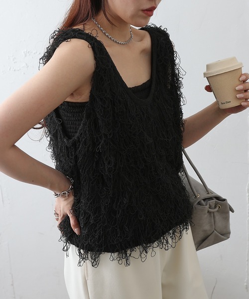 COLONY 2139（コロニートゥーワンスリーナイン）の「ループフリンジベスト（ベスト・レディース・ブラック/アイボリー/ライトグレー・FREE）」の15枚目の写真