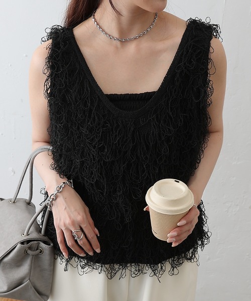 COLONY 2139（コロニートゥーワンスリーナイン）の「ループフリンジベスト（ベスト・レディース・ブラック/アイボリー/ライトグレー・FREE）」の12枚目の写真