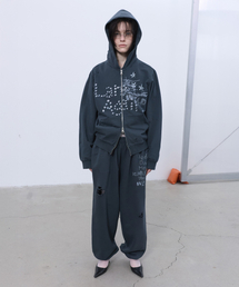 PRINTED HOOD ZIP-UP (GREY)