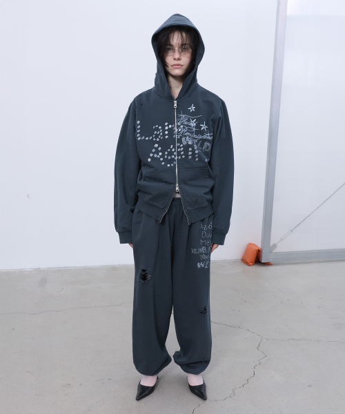 PRINTED HOOD ZIP‑UP (GREY) — худи‑мастерка с принтом (серый)