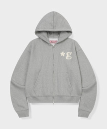 HAND WORK FLUFFY HOODIE ZIP-UP (GREY)