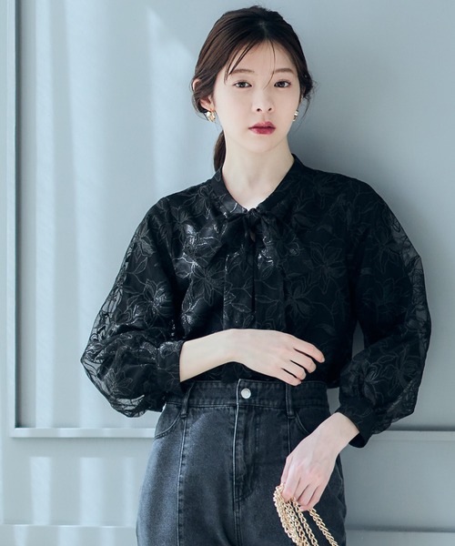 12Twelve Agenda(トゥエルブ アジェンダ)の「レース刺繍ボウタイブラウス(シャツ/ブラウス・レディース・ブラック/アイボリー・M)」の14枚目の写真