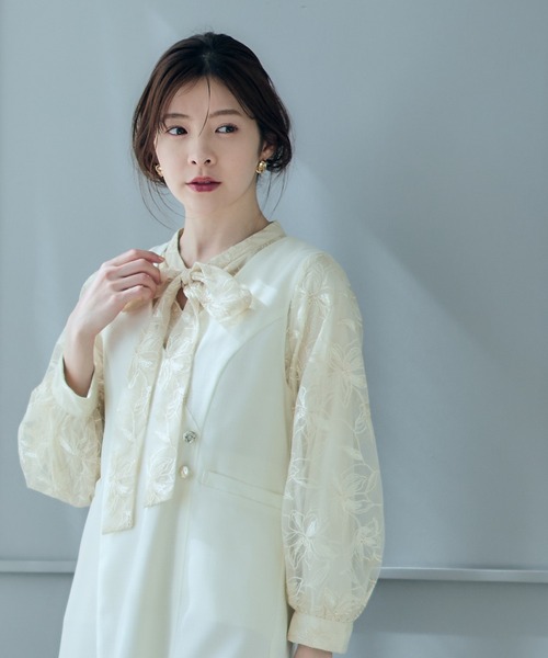 12Twelve Agenda(トゥエルブ アジェンダ)の「レース刺繍ボウタイブラウス(シャツ/ブラウス・レディース・ブラック/アイボリー・M)」の10枚目の写真