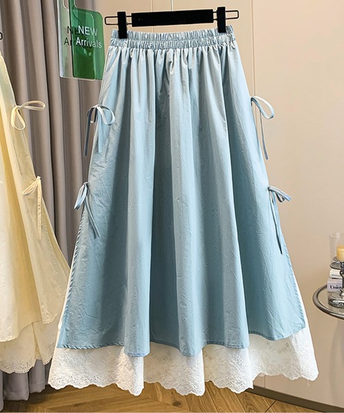 AMAJI（アマジ）の「サイドリボンレースロングスカート（スカート・レディース・ホワイト/ブルー・X-LARGE/LARGE/MEDIUM/XX-LARGE）」の2枚目の写真