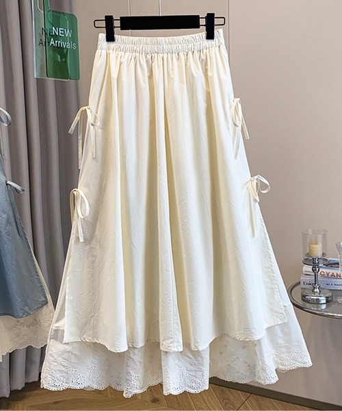 AMAJI（アマジ）の「サイドリボンレースロングスカート（スカート・レディース・ホワイト/ブルー・X-LARGE/LARGE/MEDIUM/XX-LARGE）」の4枚目の写真