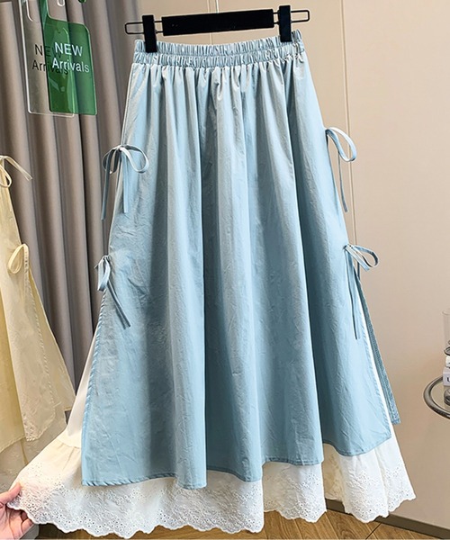 AMAJI（アマジ）の「サイドリボンレースロングスカート（スカート・レディース・ホワイト/ブルー・X-LARGE/LARGE/MEDIUM/XX-LARGE）」の5枚目の写真