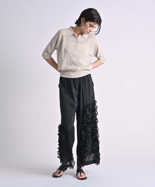 Anside（アンサイド）の「オーガンジーフリルラインパンツ（その他パンツ・レディース・ブラック/ベージュ・M）」の4枚目の写真