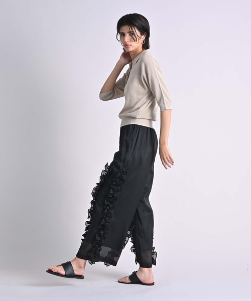 Anside（アンサイド）の「オーガンジーフリルラインパンツ（その他パンツ・レディース・ブラック/ベージュ・M）」の5枚目の写真