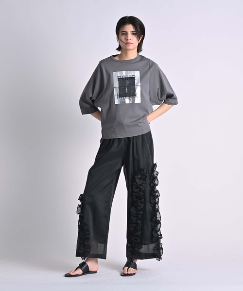 Anside（アンサイド）の「オーガンジーフリルラインパンツ（その他パンツ・レディース・ブラック/ベージュ・M）」の6枚目の写真