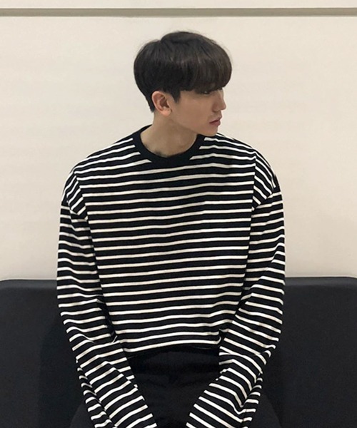 NOWLE(ノウル)の「【NOWLE】リラックスフィット モノトーンボーダー 長袖 Tシャツ(Tシャツ/カットソー・メンズ・ブラック/ホワイト・X-LARGE/LARGE/MEDIUM)」の1枚目の写真