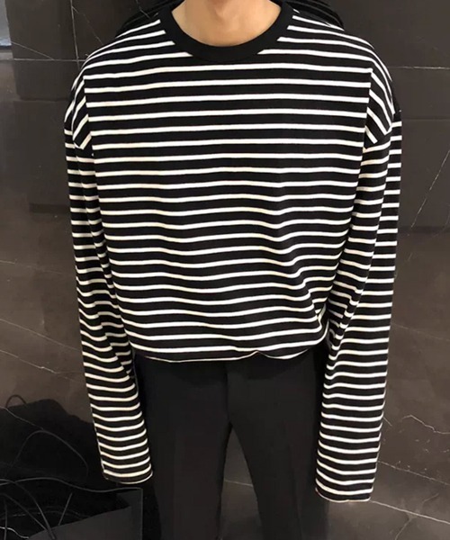 NOWLE(ノウル)の「【NOWLE】リラックスフィット モノトーンボーダー 長袖 Tシャツ(Tシャツ/カットソー・メンズ・ブラック/ホワイト・X-LARGE/LARGE/MEDIUM)」の6枚目の写真