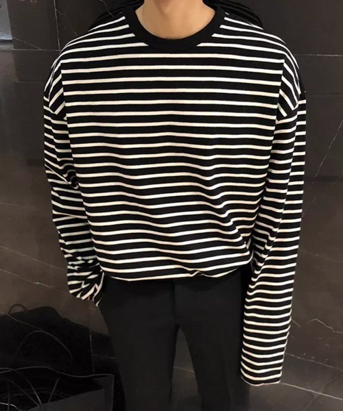 NOWLE(ノウル)の「【NOWLE】リラックスフィット モノトーンボーダー 長袖 Tシャツ(Tシャツ/カットソー・メンズ・ブラック/ホワイト・X-LARGE/LARGE/MEDIUM)」の7枚目の写真