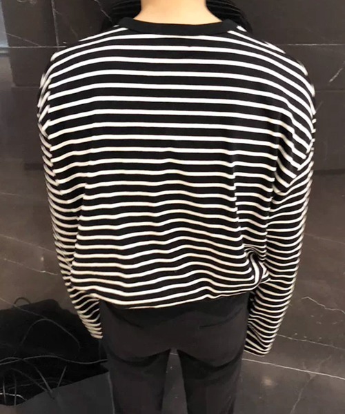 NOWLE(ノウル)の「【NOWLE】リラックスフィット モノトーンボーダー 長袖 Tシャツ(Tシャツ/カットソー・メンズ・ブラック/ホワイト・X-LARGE/LARGE/MEDIUM)」の9枚目の写真