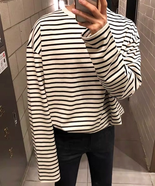 NOWLE(ノウル)の「【NOWLE】リラックスフィット モノトーンボーダー 長袖 Tシャツ(Tシャツ/カットソー・メンズ・ブラック/ホワイト・X-LARGE/LARGE/MEDIUM)」の15枚目の写真