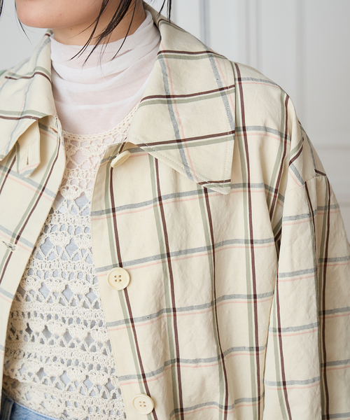 IENA LA BOUCLE P/Lチェックステンカラーハーフコート（ステンカラー