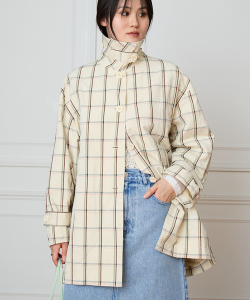 IENA LA BOUCLE P/Lチェックステンカラーハーフコート(ステン IENA LA BOUCLE P/Lチェックステンカラーハーフコート(ステン