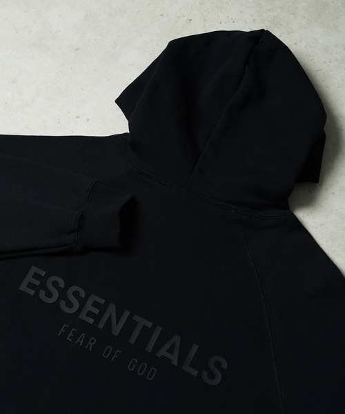 ESSENTIALS ブラック フード付きパーカー 08