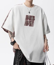 チェック切り替えロゴプリントTシャツ