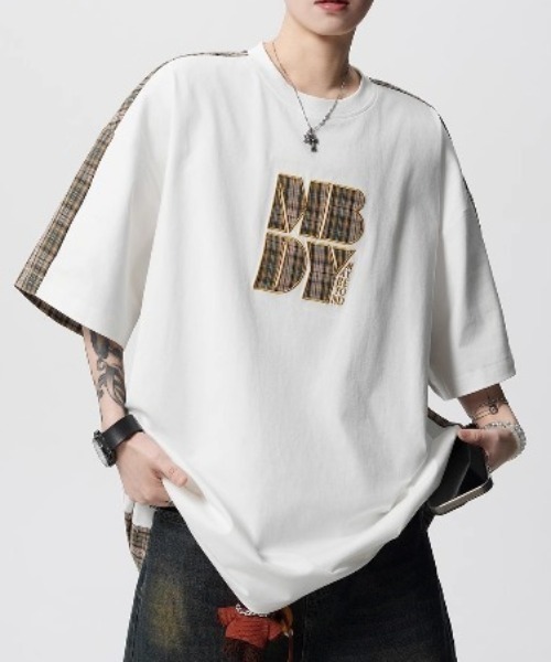 link lot(リンクロット)の「チェック切り替えロゴプリントTシャツ(Tシャツ/カットソー・メンズ・イエロー/ピンク/ブラック・M)」の2枚目の写真