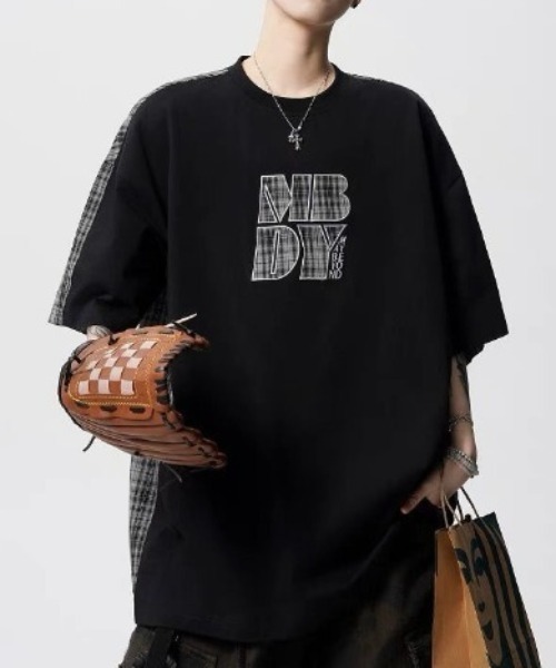 link lot(リンクロット)の「チェック切り替えロゴプリントTシャツ(Tシャツ/カットソー・メンズ・イエロー/ピンク/ブラック・M)」の4枚目の写真