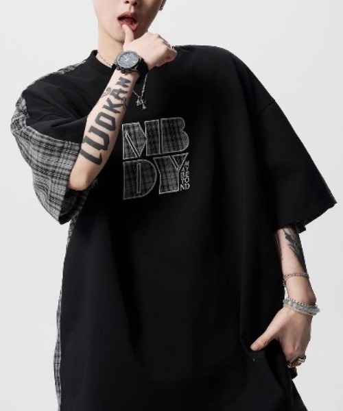 link lot(リンクロット)の「チェック切り替えロゴプリントTシャツ(Tシャツ/カットソー・メンズ・イエロー/ピンク/ブラック・M)」の5枚目の写真