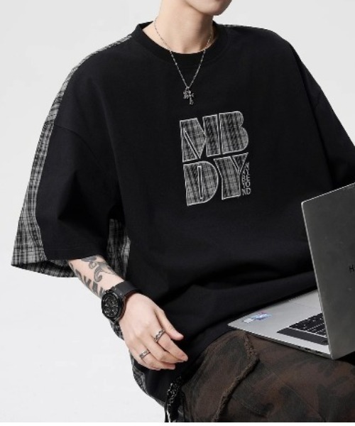 link lot(リンクロット)の「チェック切り替えロゴプリントTシャツ(Tシャツ/カットソー・メンズ・イエロー/ピンク/ブラック・M)」の6枚目の写真