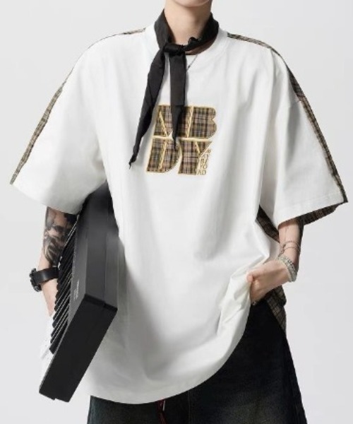 link lot(リンクロット)の「チェック切り替えロゴプリントTシャツ(Tシャツ/カットソー・メンズ・イエロー/ピンク/ブラック・M)」の7枚目の写真