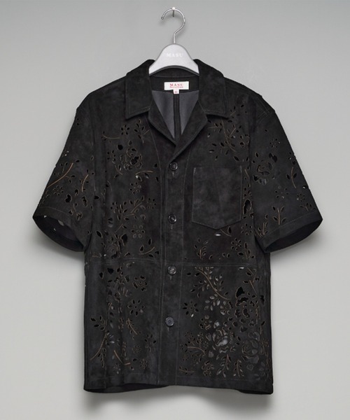 MASU（エムエーエスユー）の「【M A S U】BANDANA HOLE LEATHER HALF SLEEVE SHIRT（シャツ/ブラウス・メンズ・ブラック/ダークグリーン・46/48）」の2枚目の写真