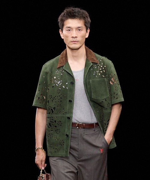 MASU（エムエーエスユー）の「【M A S U】BANDANA HOLE LEATHER HALF SLEEVE SHIRT（シャツ/ブラウス・メンズ・ブラック/ダークグリーン・46/48）」の3枚目の写真