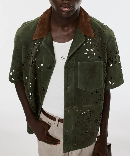 MASU（エムエーエスユー）の「【M A S U】BANDANA HOLE LEATHER HALF SLEEVE SHIRT（シャツ/ブラウス・メンズ・ブラック/ダークグリーン・46/48）」の7枚目の写真