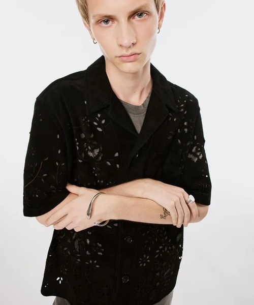 MASU（エムエーエスユー）の「【M A S U】BANDANA HOLE LEATHER HALF SLEEVE SHIRT（シャツ/ブラウス・メンズ・ブラック/ダークグリーン・46/48）」の8枚目の写真