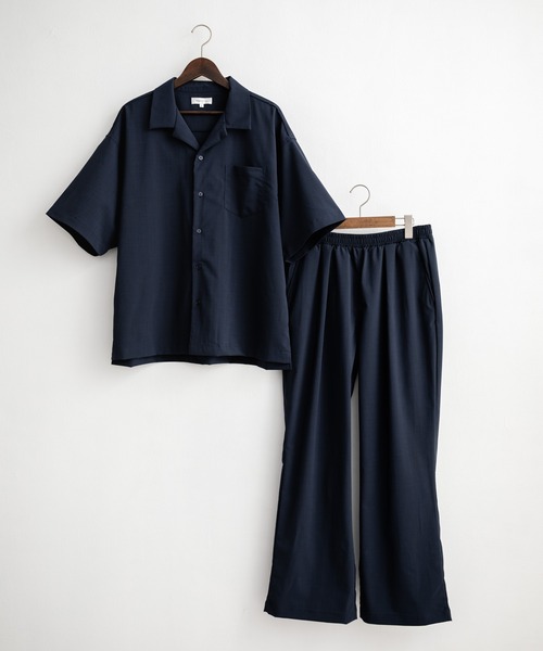 Rocky Monroe(ロッキーモンロー)の「新色追加 セットアップ 接触冷感 多機能素材 リネンライク半袖開襟シャツ&セミワイドイージーパンツ(セットアップ・メンズ・オフホワイト/カーキ/ネイビー/チャコール/ブルーグリーン/ブラック/ブラウン・M/XL/L)」の8枚目の写真