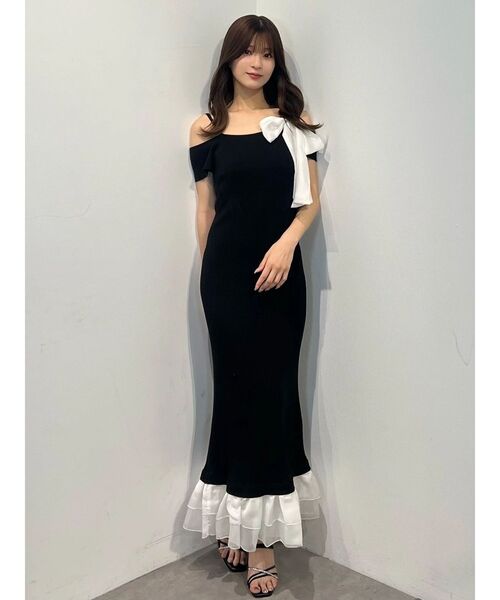 MERCURYDUO（マーキュリーデュオ）の「ワンショルリボンティアードニットワンピース（ワンピース・レディース・ベビーピンク/ブラック/ブラウン・MEDIUM/SMALL）」の12枚目の写真