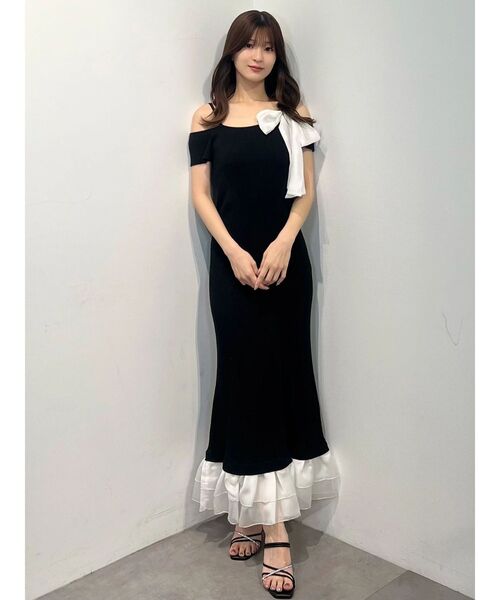 MERCURYDUO（マーキュリーデュオ）の「ワンショルリボンティアードニットワンピース（ワンピース・レディース・ベビーピンク/ブラック/ブラウン・MEDIUM/SMALL）」の13枚目の写真