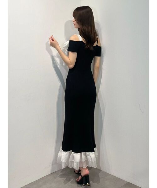 MERCURYDUO（マーキュリーデュオ）の「ワンショルリボンティアードニットワンピース（ワンピース・レディース・ベビーピンク/ブラック/ブラウン・MEDIUM/SMALL）」の14枚目の写真