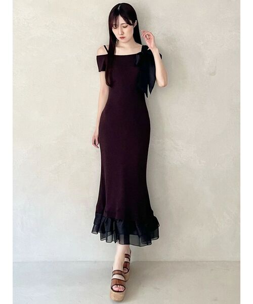 MERCURYDUO（マーキュリーデュオ）の「ワンショルリボンティアードニットワンピース（ワンピース・レディース・ベビーピンク/ブラック/ブラウン・MEDIUM/SMALL）」の21枚目の写真