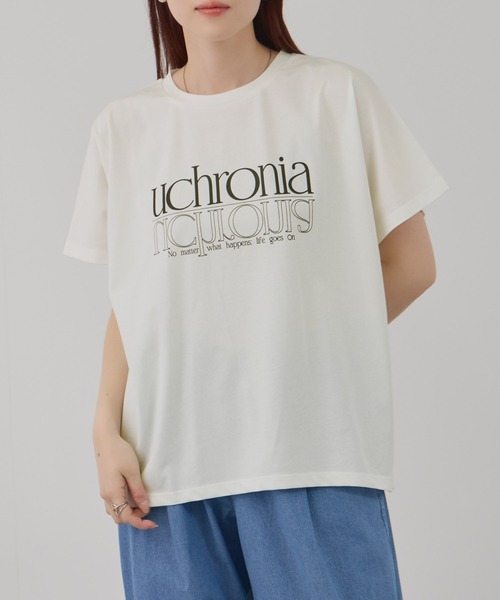 Mac-House(マックハウス)の「Free Nature ロゴプリント クルーネック Tシャツ(Tシャツ/カットソー・レディース・ブルー/グレイッシュベージュ/チャコールグレー/ホワイト・L/M)」の5枚目の写真