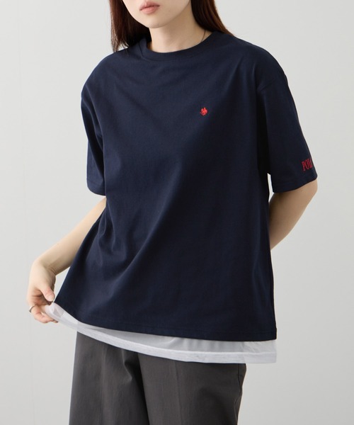 Mac-House（マックハウス）の「POLO BCS ワンポイント刺繍 チュールフェイクレイヤード オーバーサイズTシャツ（Tシャツ/カットソー・レディース・ネイビー/グレイッシュベージュ/ブラック・L/M）」の3枚目の写真