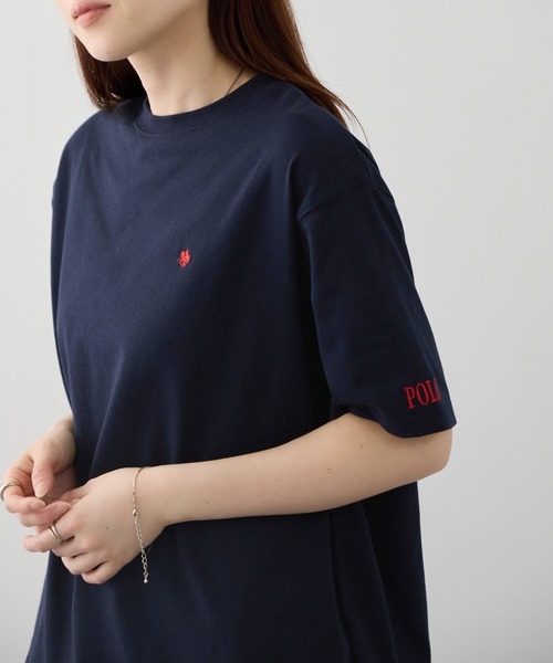Mac-House（マックハウス）の「POLO BCS ワンポイント刺繍 チュールフェイクレイヤード オーバーサイズTシャツ（Tシャツ/カットソー・レディース・ネイビー/グレイッシュベージュ/ブラック・L/M）」の4枚目の写真