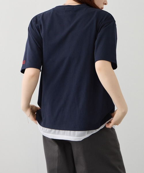 Mac-House（マックハウス）の「POLO BCS ワンポイント刺繍 チュールフェイクレイヤード オーバーサイズTシャツ（Tシャツ/カットソー・レディース・ネイビー/グレイッシュベージュ/ブラック・L/M）」の5枚目の写真