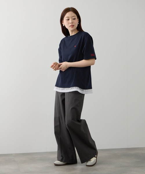 Mac-House（マックハウス）の「POLO BCS ワンポイント刺繍 チュールフェイクレイヤード オーバーサイズTシャツ（Tシャツ/カットソー・レディース・ネイビー/グレイッシュベージュ/ブラック・L/M）」の8枚目の写真
