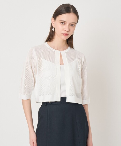 ANAYI(アナイ)の「ニッティングメッシュクルー カーディガン〈セットアップ対応商品〉(カーディガン/ボレロ・レディース・モカ/オフホワイト/ブラック・38/36)」の2枚目の写真
