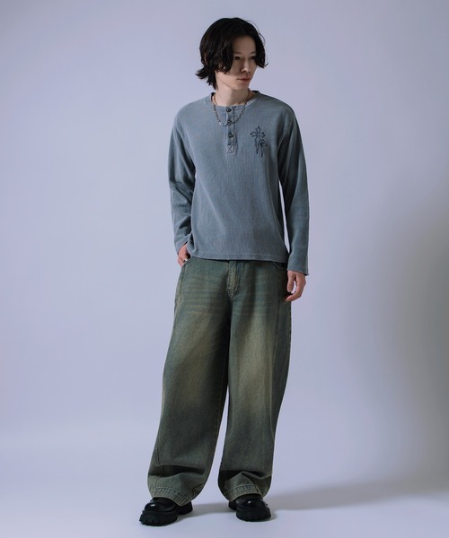 improves(インプローブス)の「クロス 刺しゅう ワッフル ロンT(Tシャツ/カットソー・メンズ・チャコール/ブラック/グレー・LARGE/MEDIUM)」の11枚目の写真