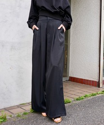 美シルエット タック入りワイドスラックスパンツ