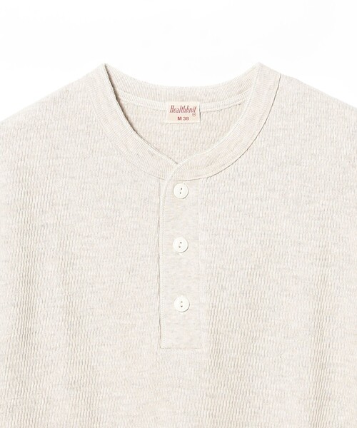 BEAMS PLUS（ビームスプラス）の「【別注】Healthknit / Honeycomb Thermal Henry Neck T-shirt（Tシャツ/カットソー・メンズ・チャコールグレー/ナチュラル・S/XL/L/M）」の4枚目の写真