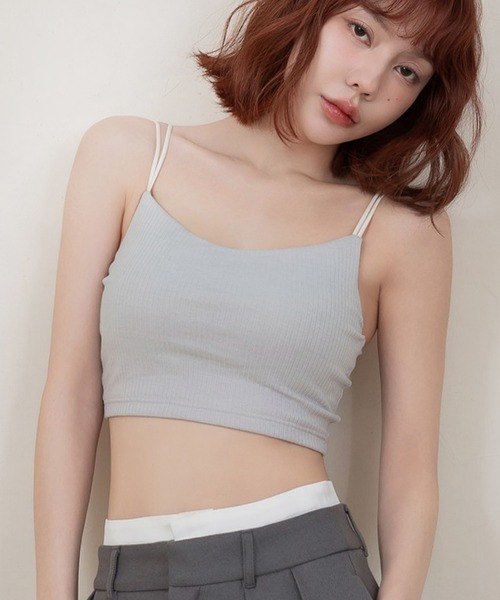 tu-hacci(ツーハッチ)の「《楽盛りブラトップ》ブラモネ リブクロップド丈3wayストラップ(キャミソール・レディース・キナリ/ライトグレー/ブラック・S/SG/M/MG/L/LG/XL)」の3枚目の写真